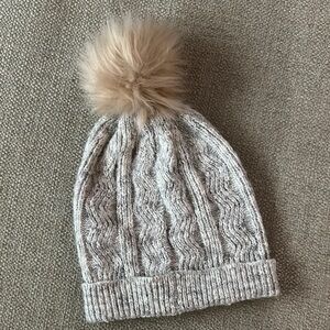 Cozy Knit Kids Beanie with Pom Pom - Gray and Tan